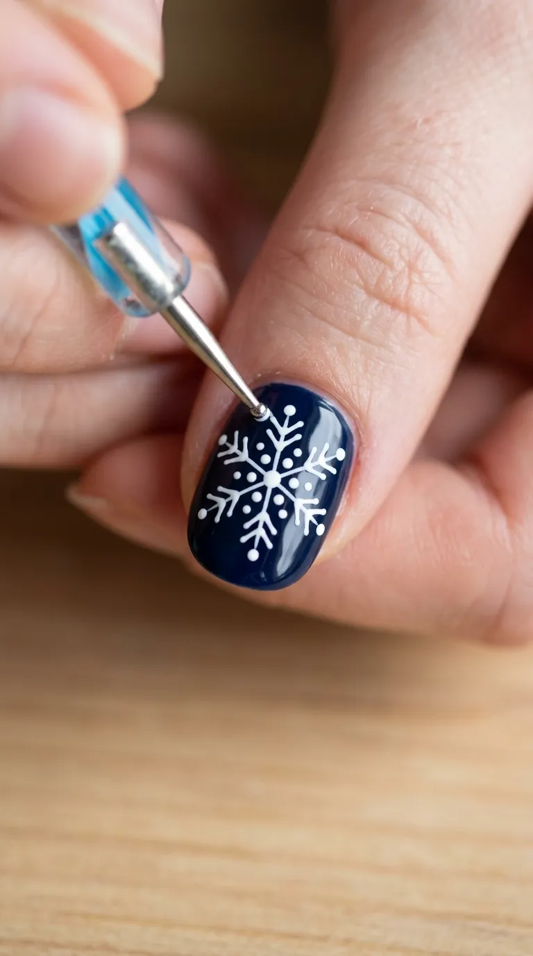 Dotting tool white six point snowflake navy base small nail christmas nails for kids
