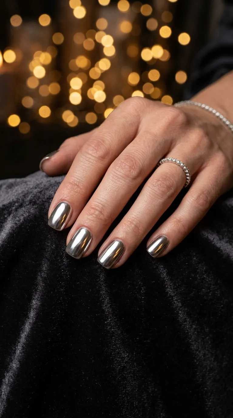 holiday nail ideas new years eve chrome manicure