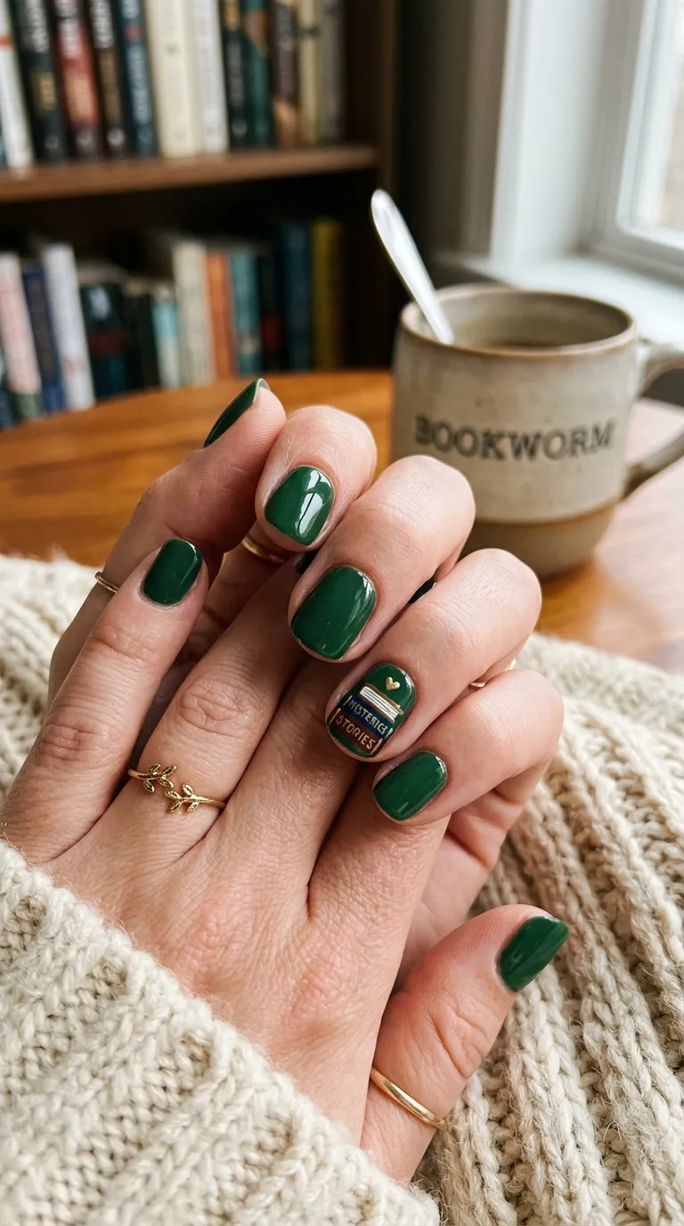 Forest green nail art
