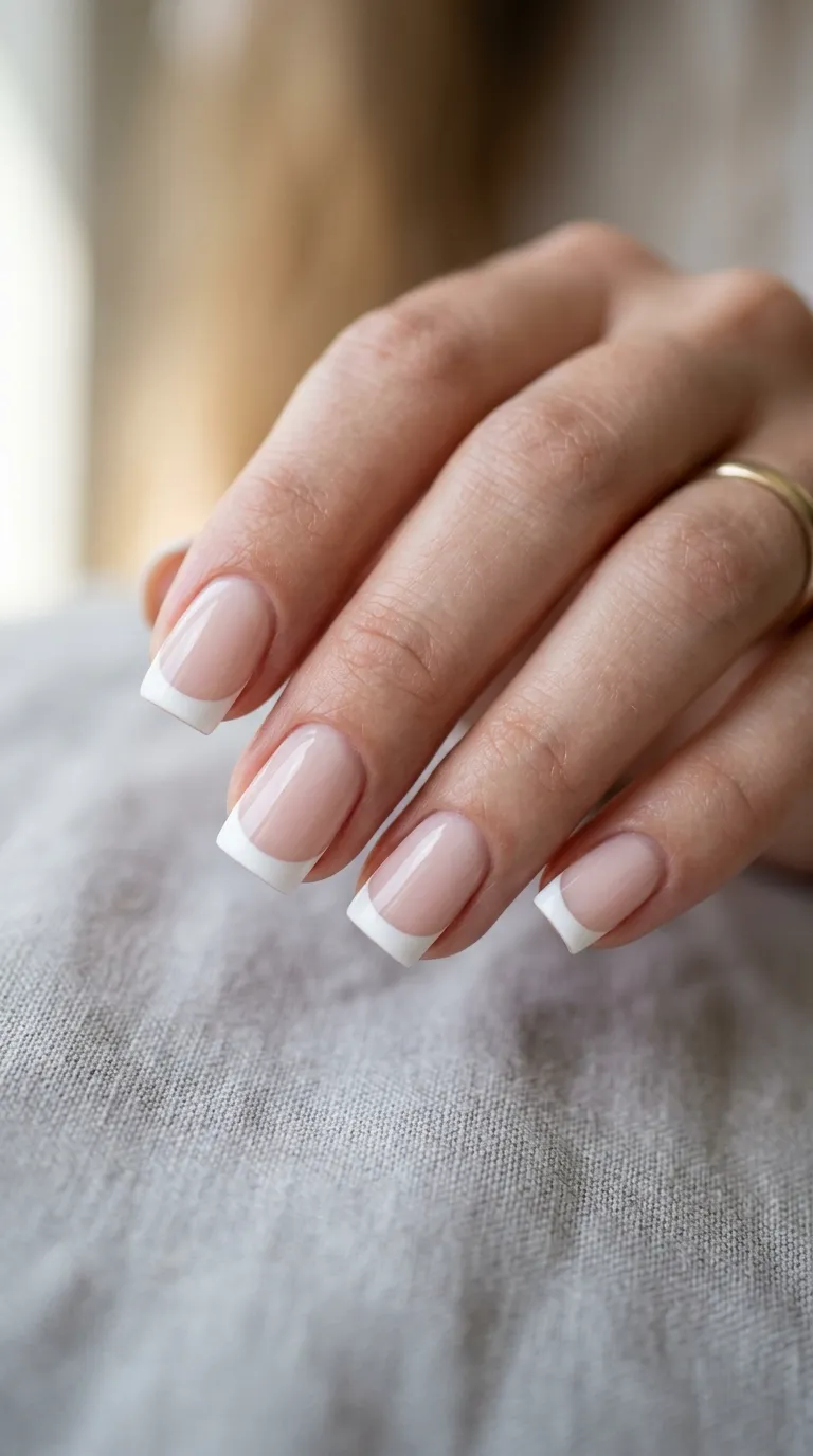 Short nails styled clean french tip design