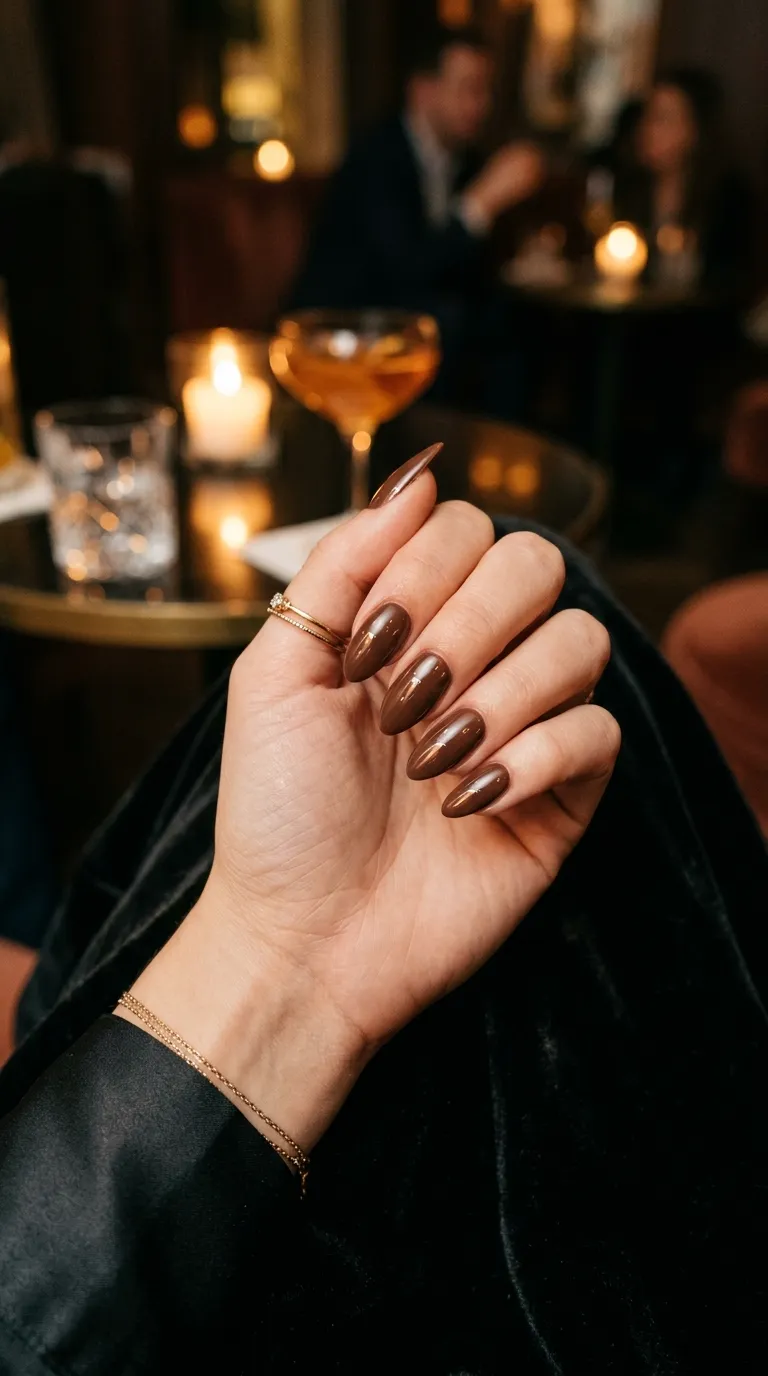 Glossy mocha brown nails