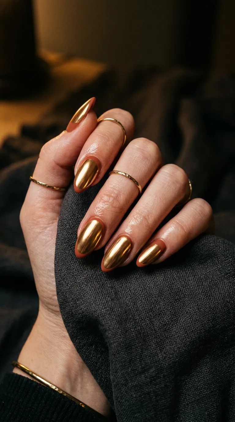 Gold chrome nails on terracotta