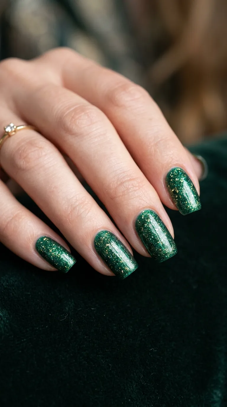 Green and gold manicure nails