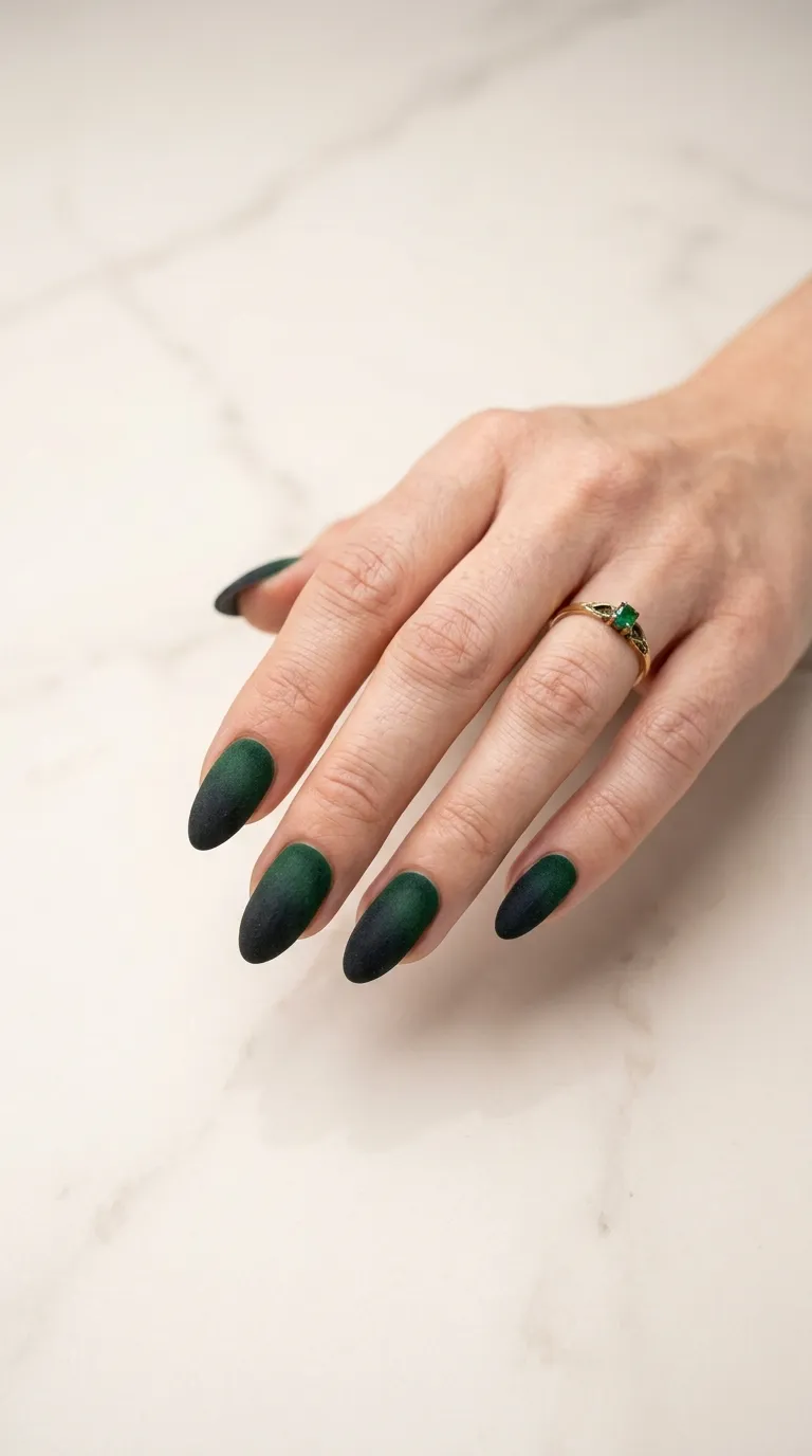 Green to black velvet nails