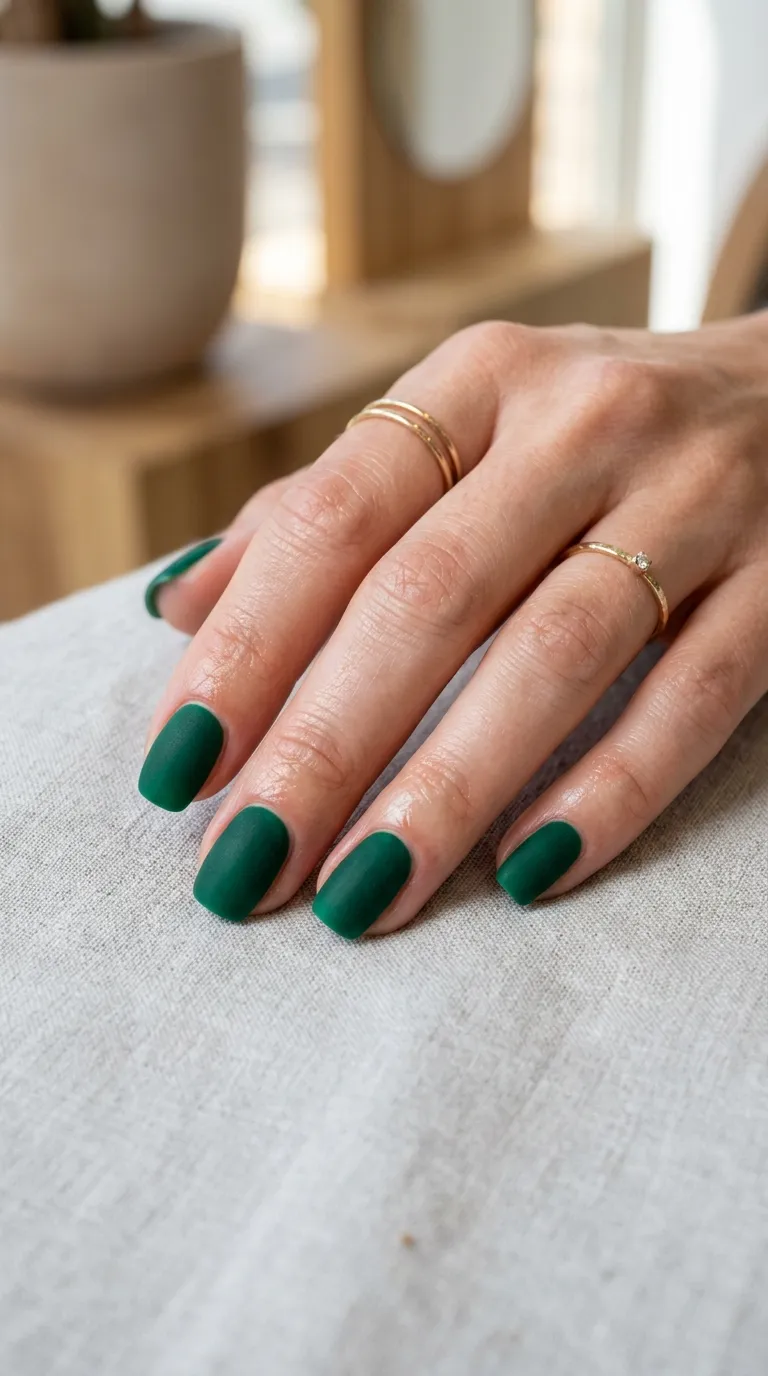 Green velvet matte nails manicure