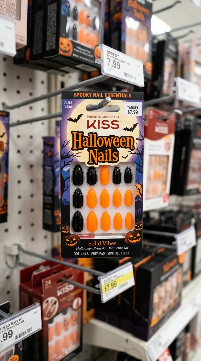 Simple Halloween Nails &ndash; press-on nails in store packaging