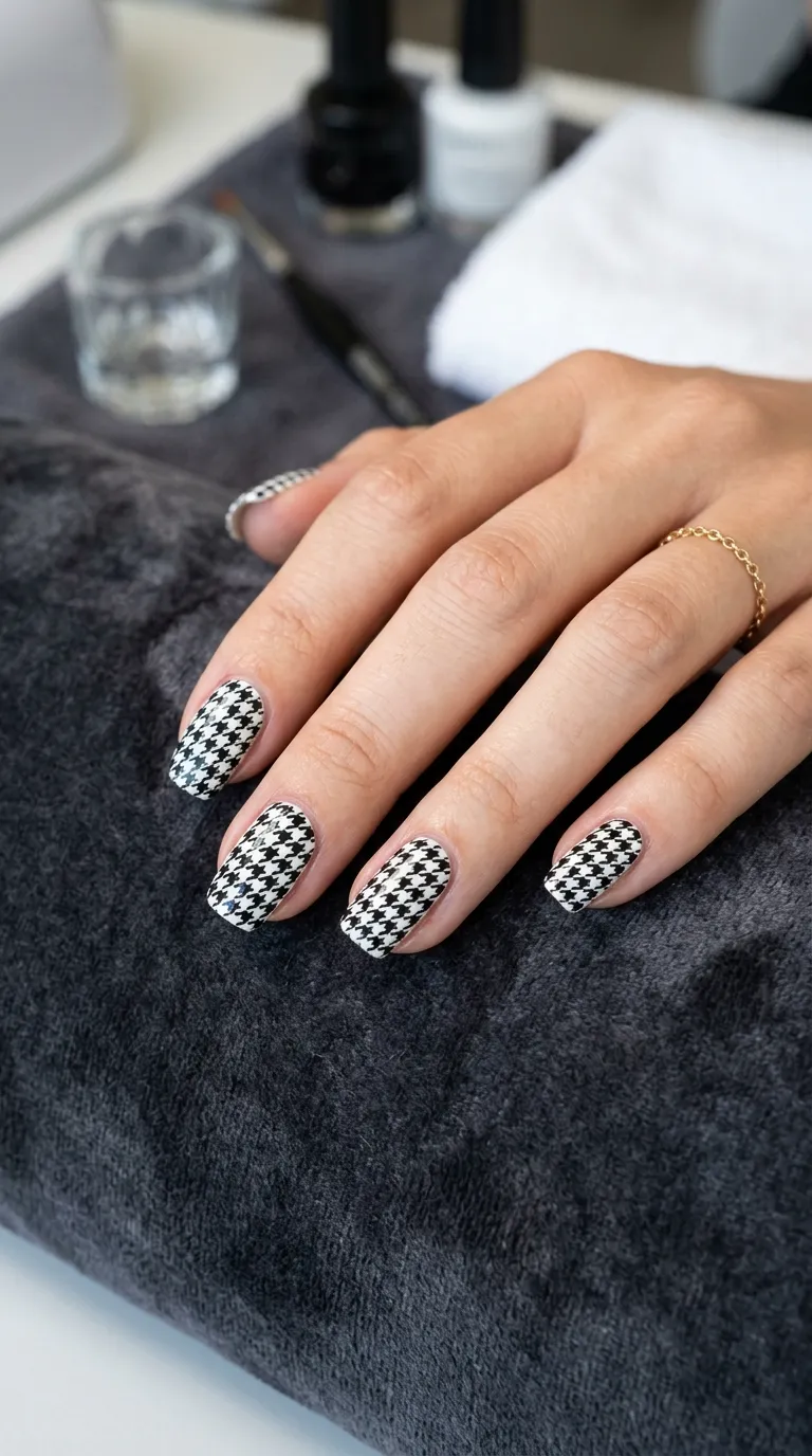 Hand-painting houndstooth nail art