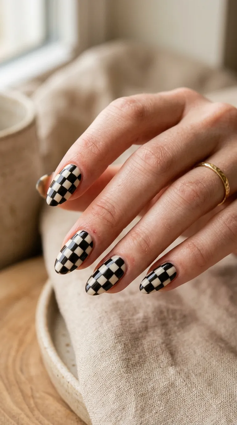 holiday nail designs checkered pattern manicure