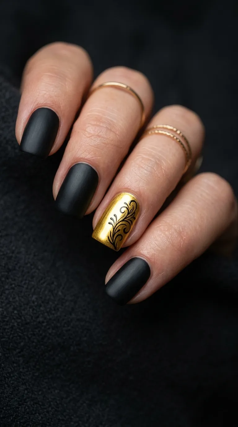 Black and gold ornament accent nail for Christmas 2026