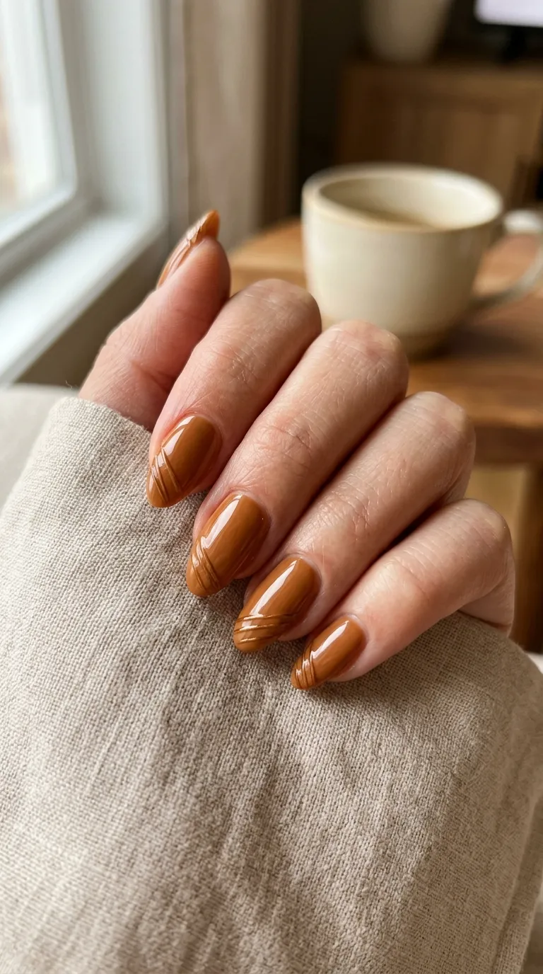 Hand with caramel manicure