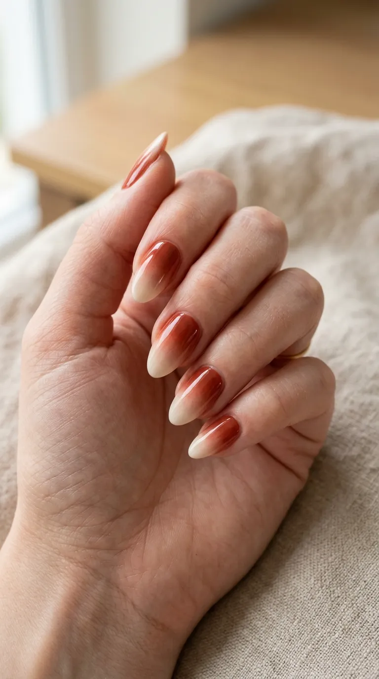 Hand with cinnamon red manicure