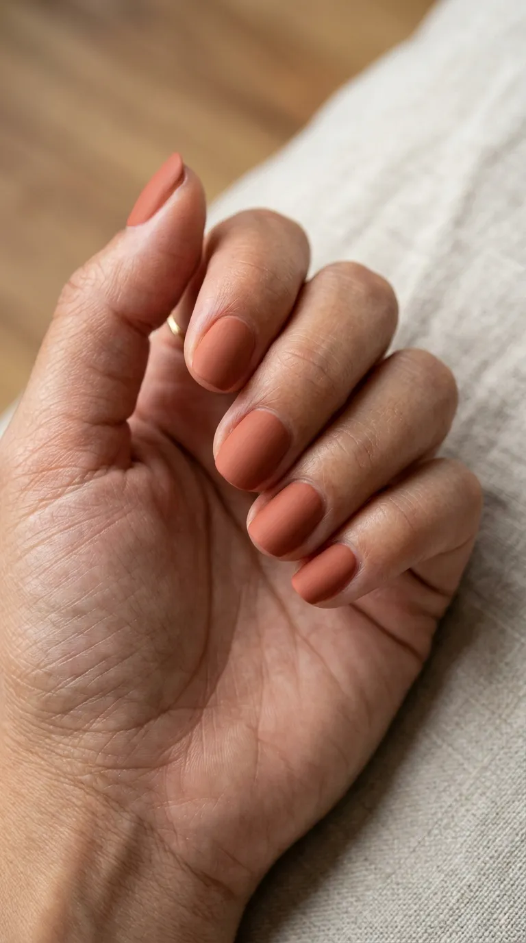 Terracotta Nails &ndash; hand with terracotta matte nails