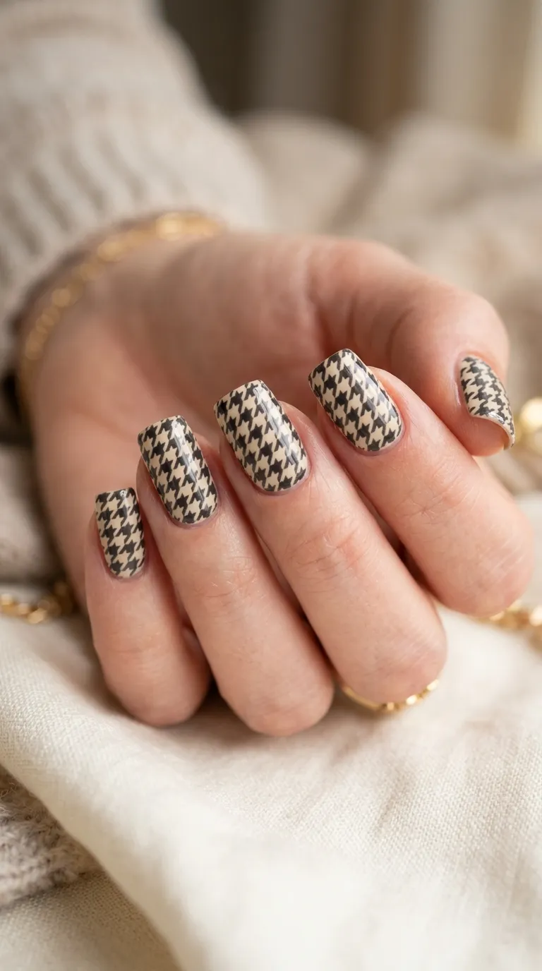 Houndstooth manicure on nails