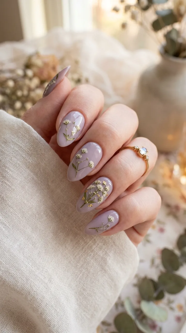 Lavender nail polish with flowers