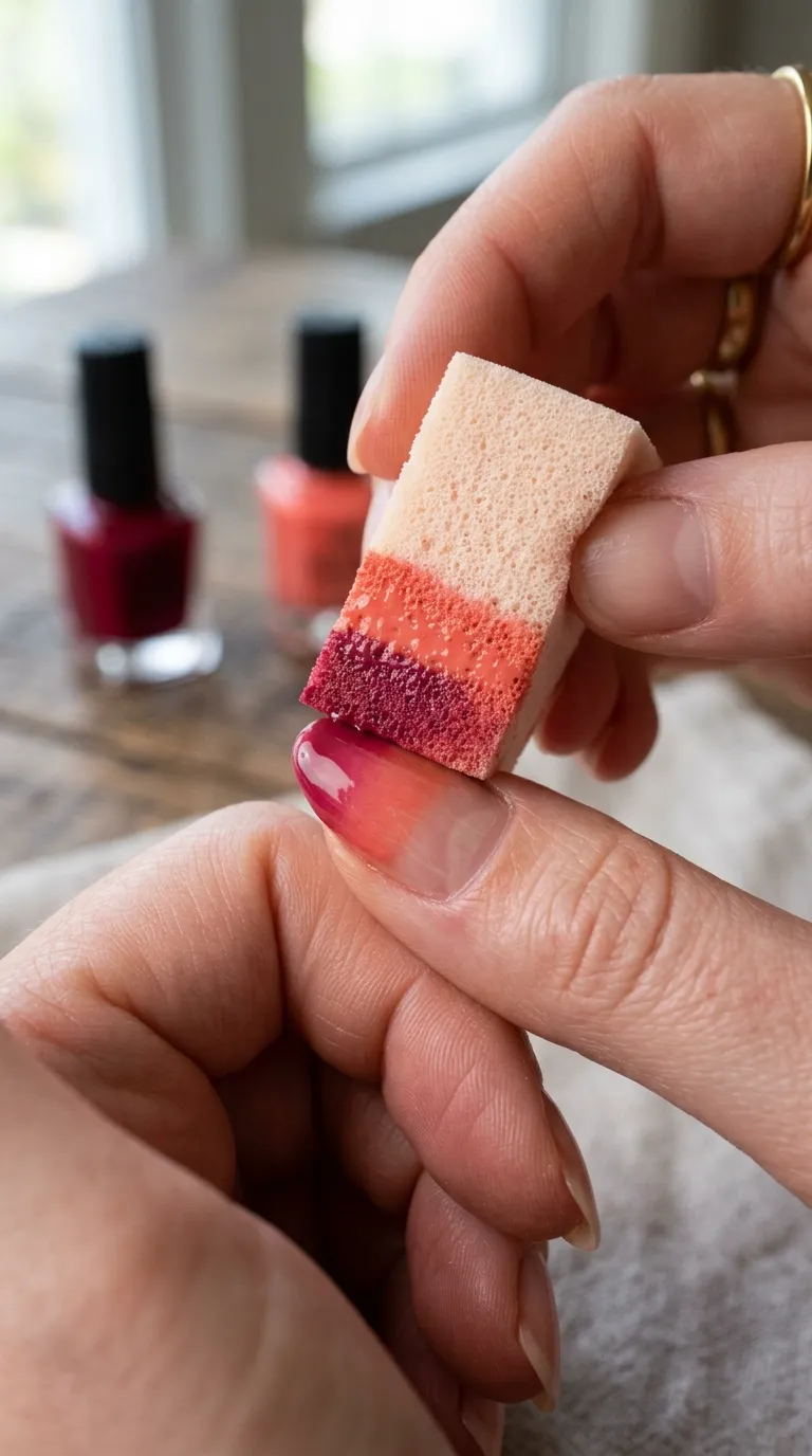 Makeup sponge two colors striped dab onto nail gradient forming how to do ombre nails