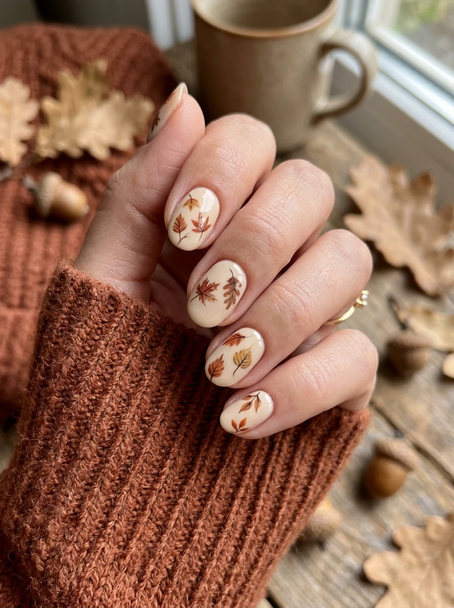 Nails in cinnamon cream with a tiny heart charm accent