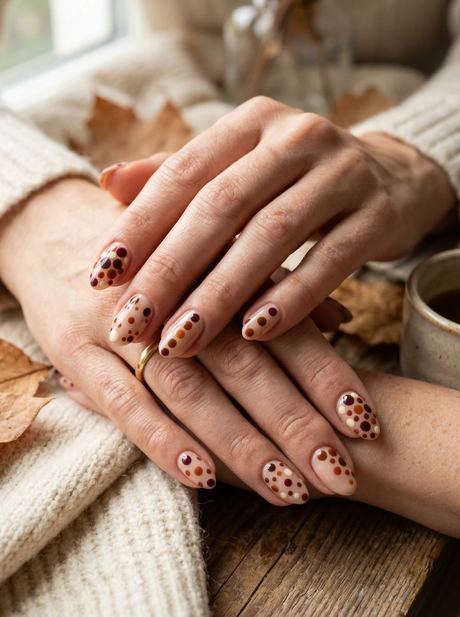 Square nails with negative-space polka dot design