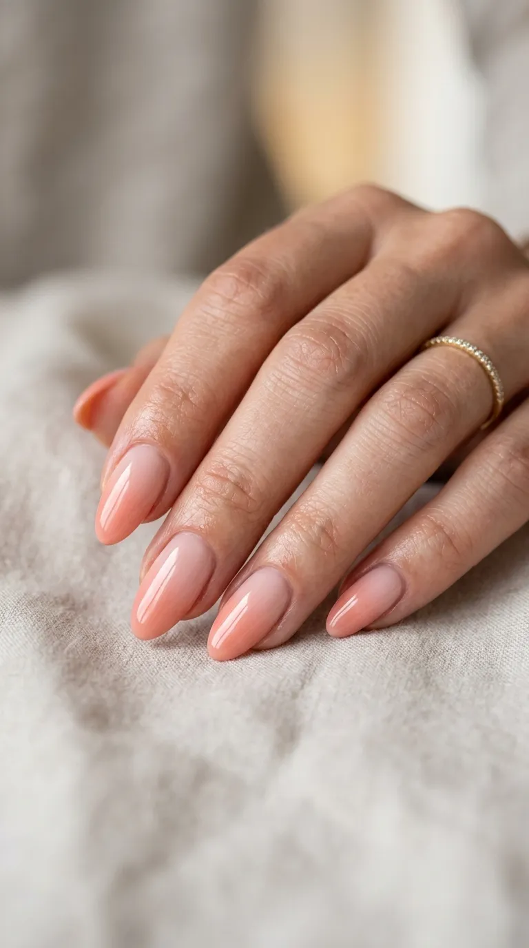 Finished glossy gel ombre manicure relaxed natural hand pose how to do ombre nails