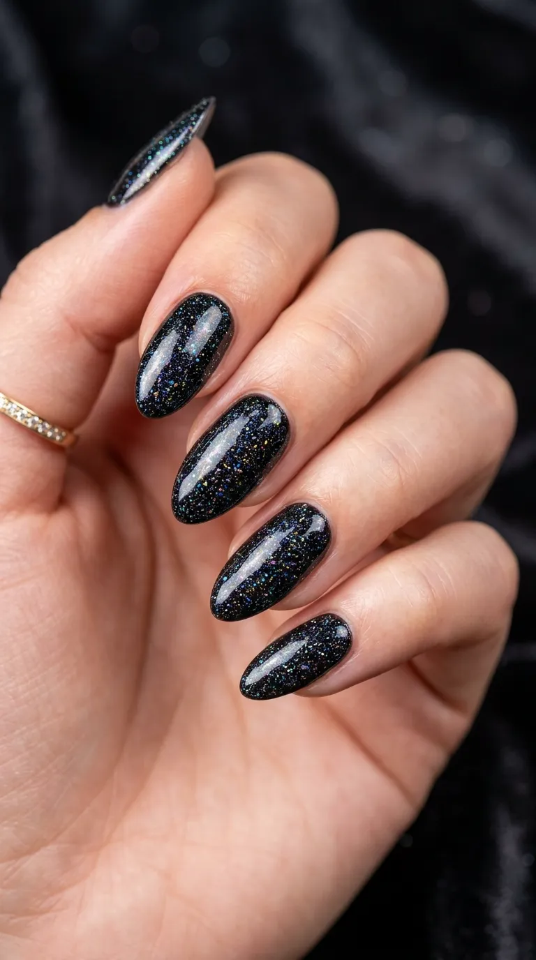 Manicure with holographic speckles