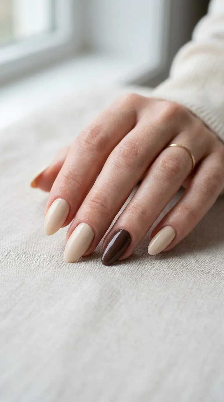 Manicure with mocha accent nail