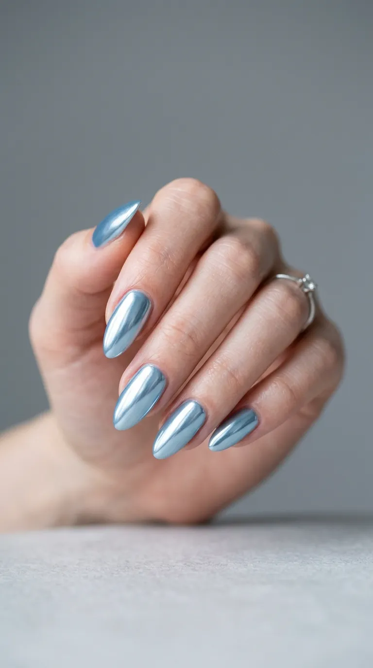holiday nail ideas icy blue chrome manicure