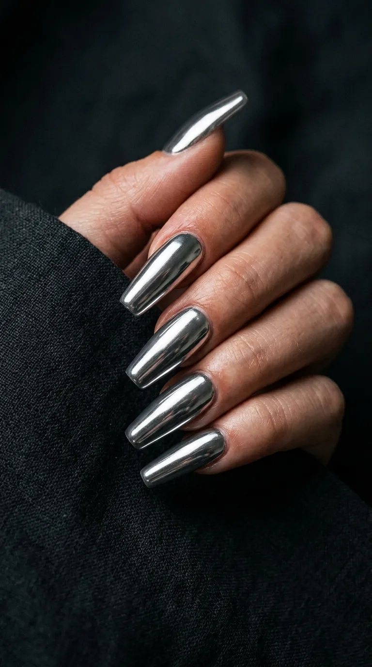 almond nail designs chrome mirror finish