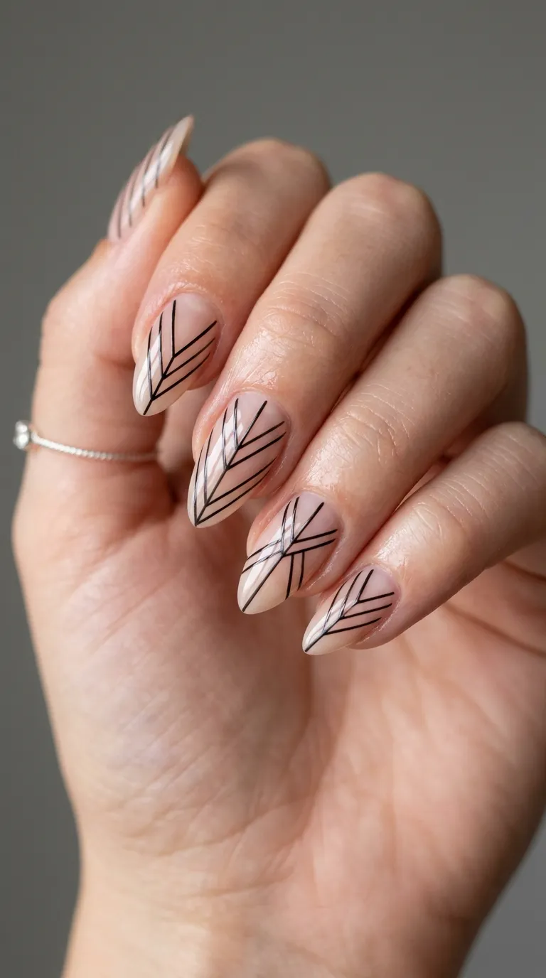 short stiletto nails negative space geometric design