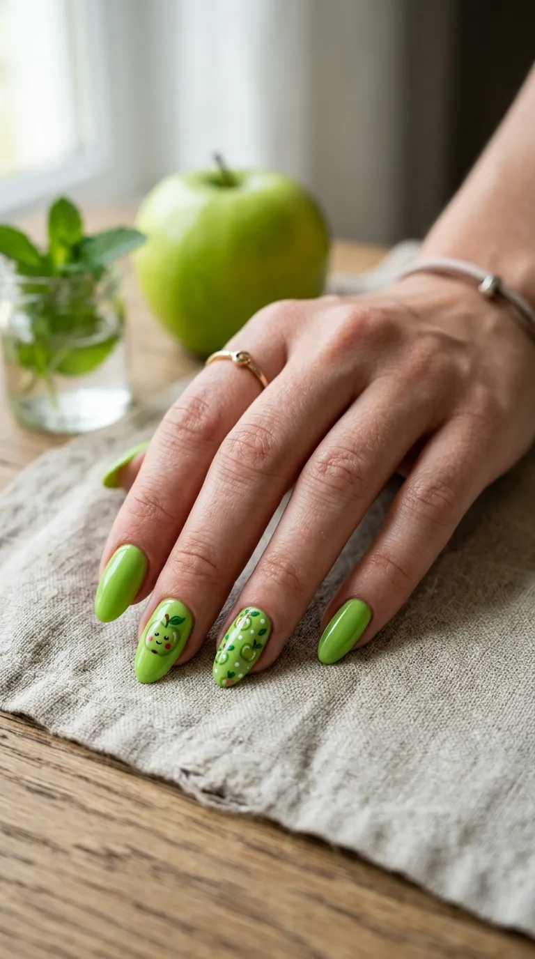 Manicured hand with green apple