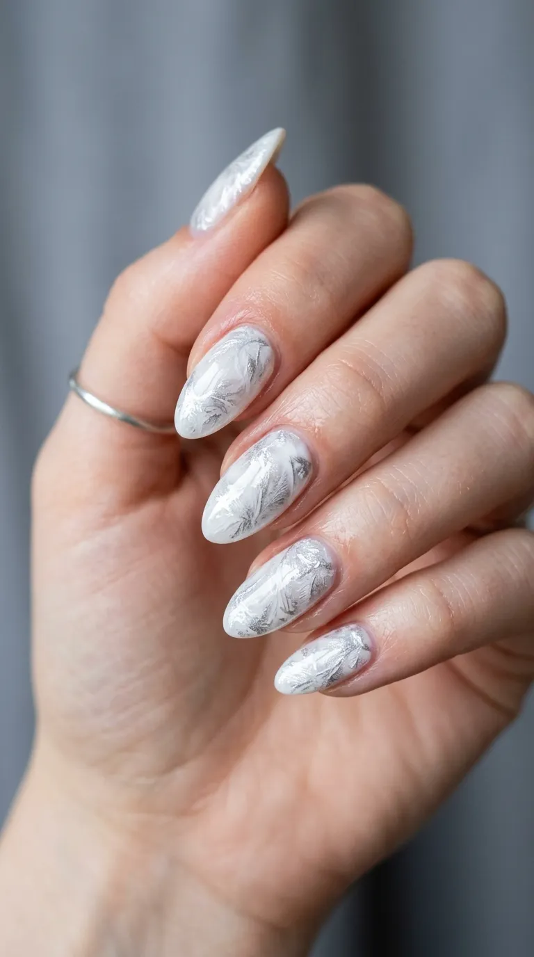 almond nail art jade marble design