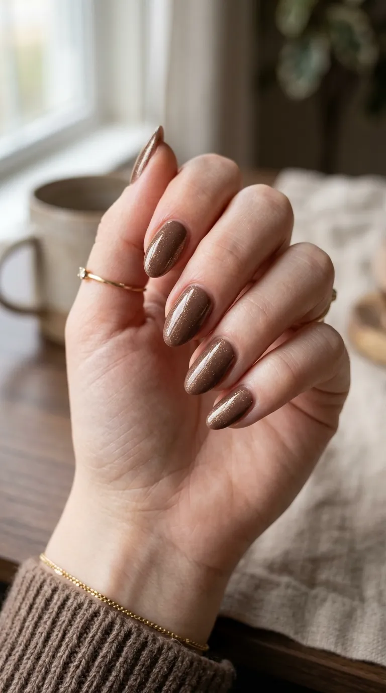 Mocha nail polish with gold