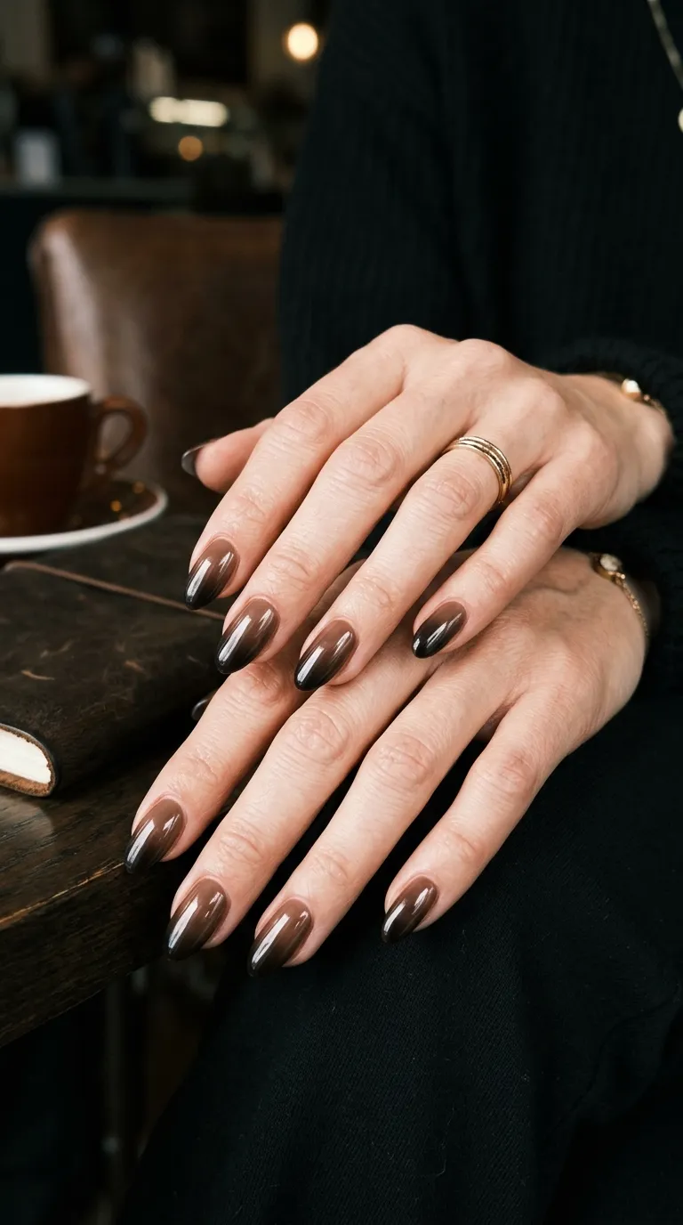 Mocha to espresso ombre manicure