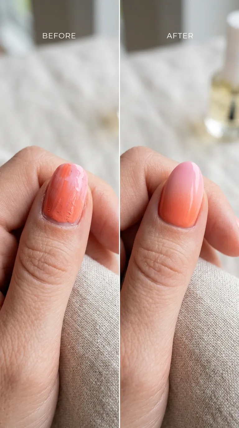 Before after split streaky uneven gradient vs smooth corrected comparison how to do ombre nails
