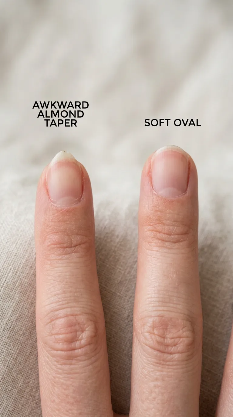 Comparison photo almond shape short nail vs soft oval