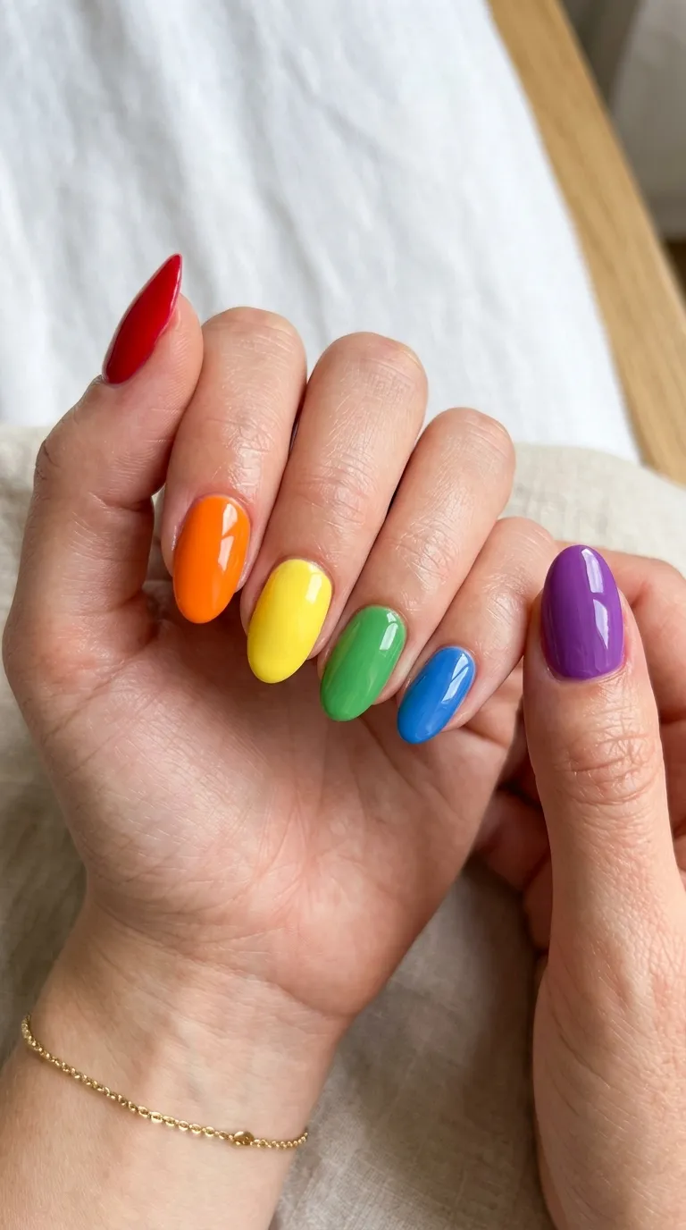 Close up nails clean spectrum order red orange yellow green blue purple solid rainbow nail designs