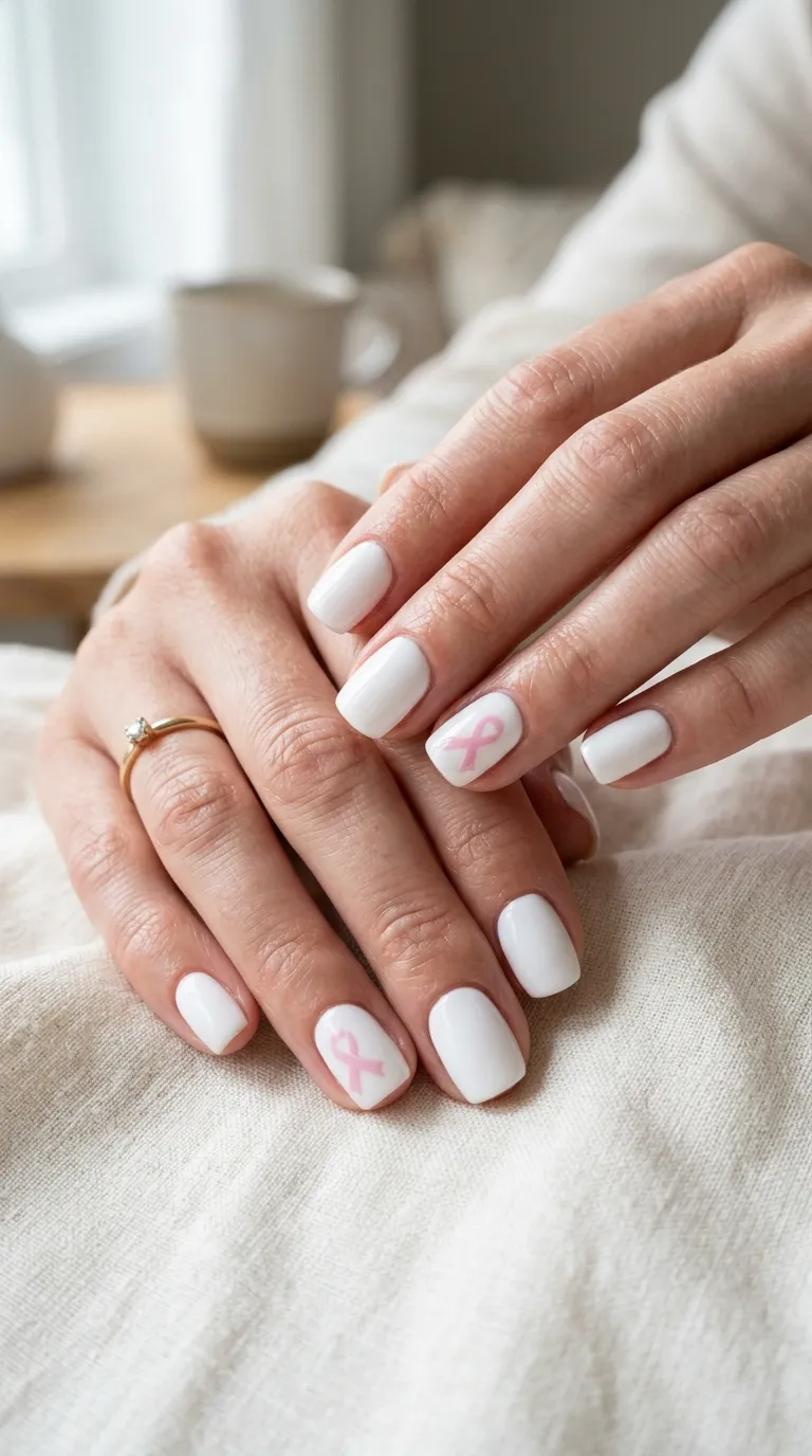 Nails with pink ribbon silhouettes