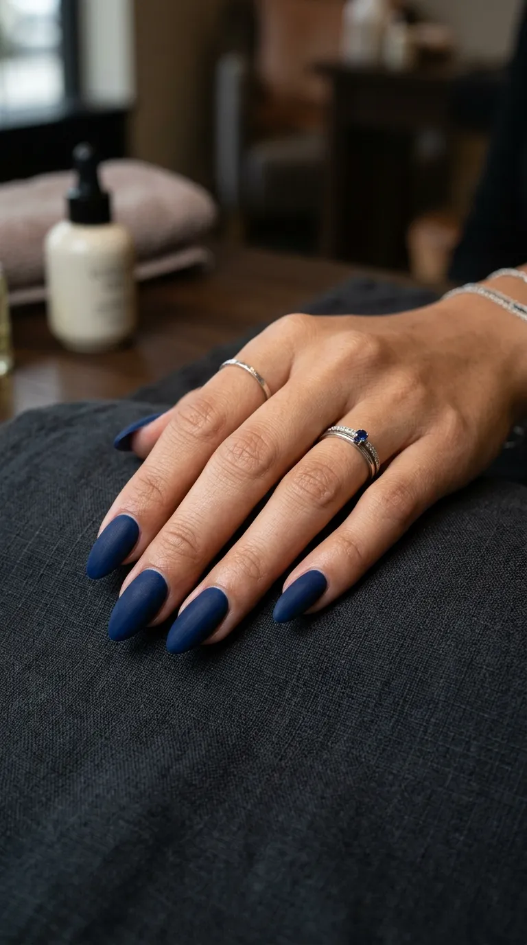 Navy velvet matte manicure