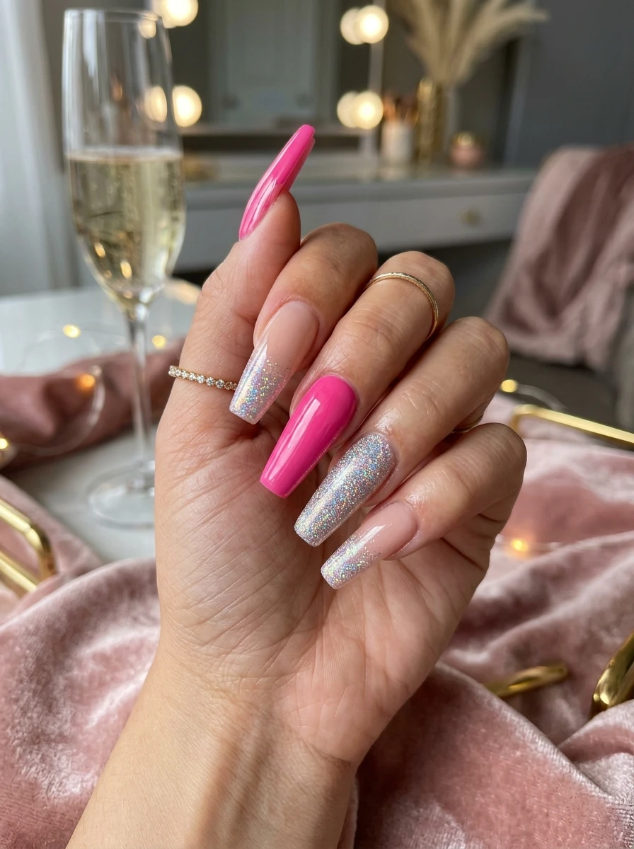 Ombré sparkle fade birthday manicure