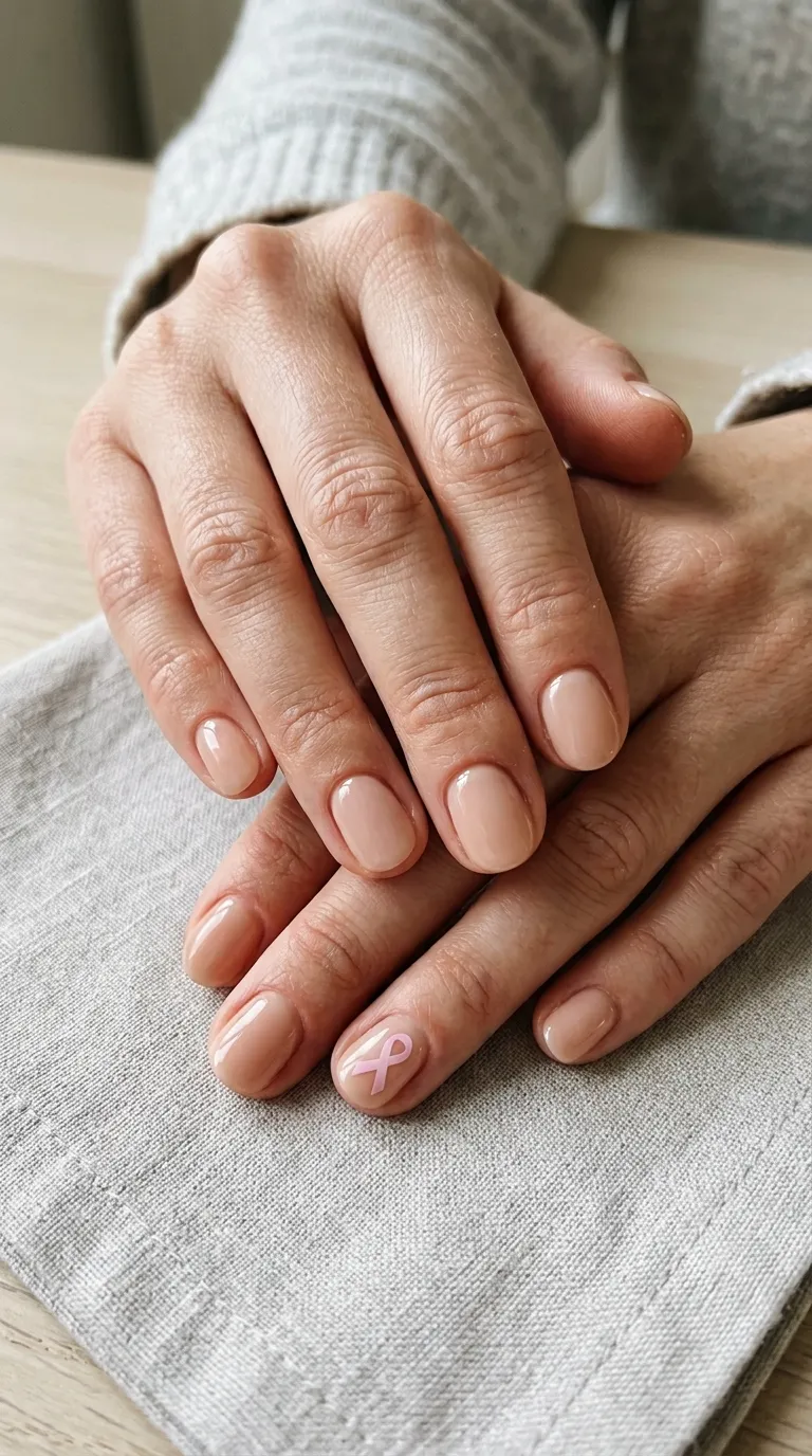 Nude base nails with ribbon