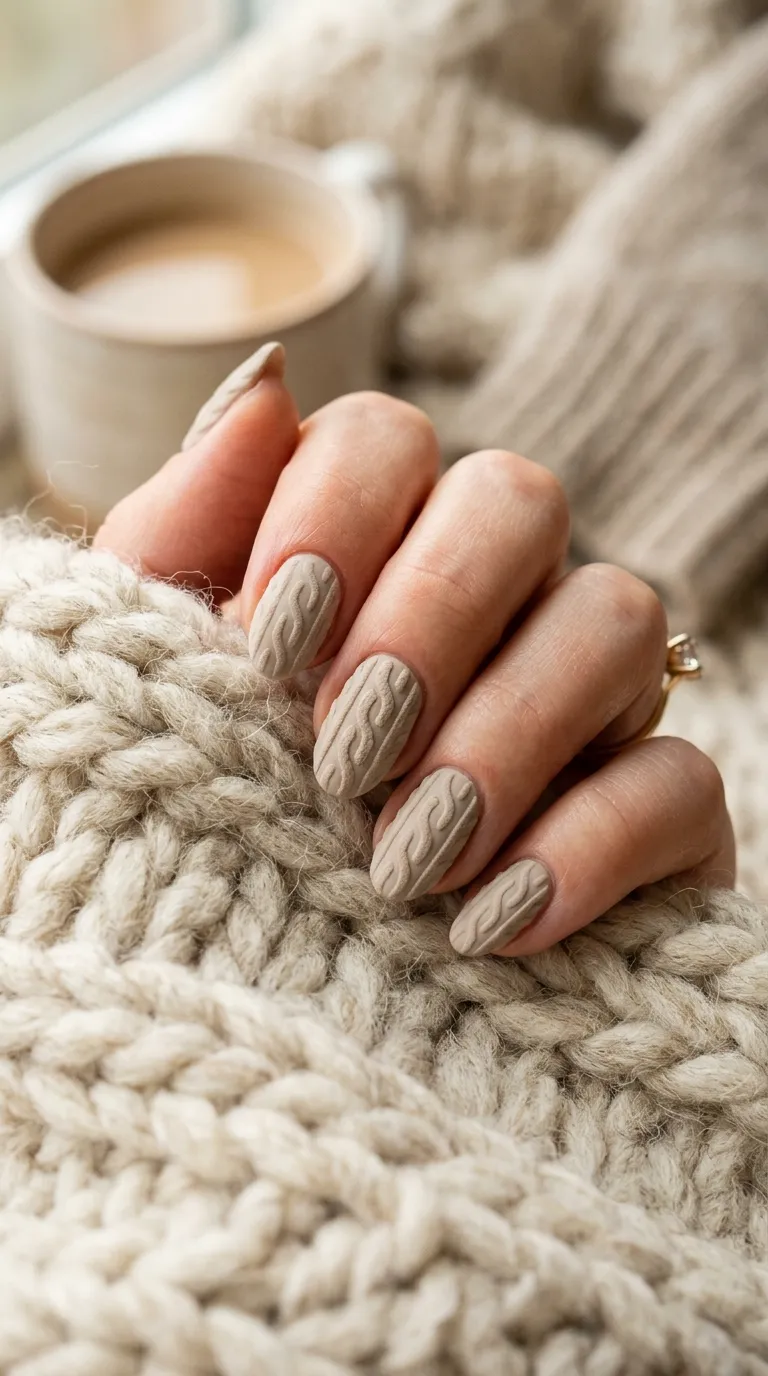 Oatmeal knit texture nail art