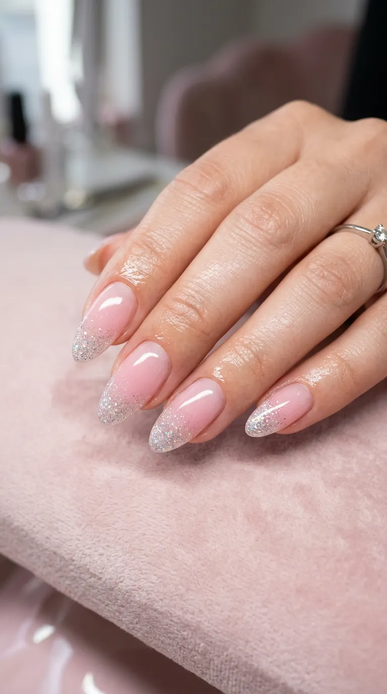 Pink and clear ombre manicure