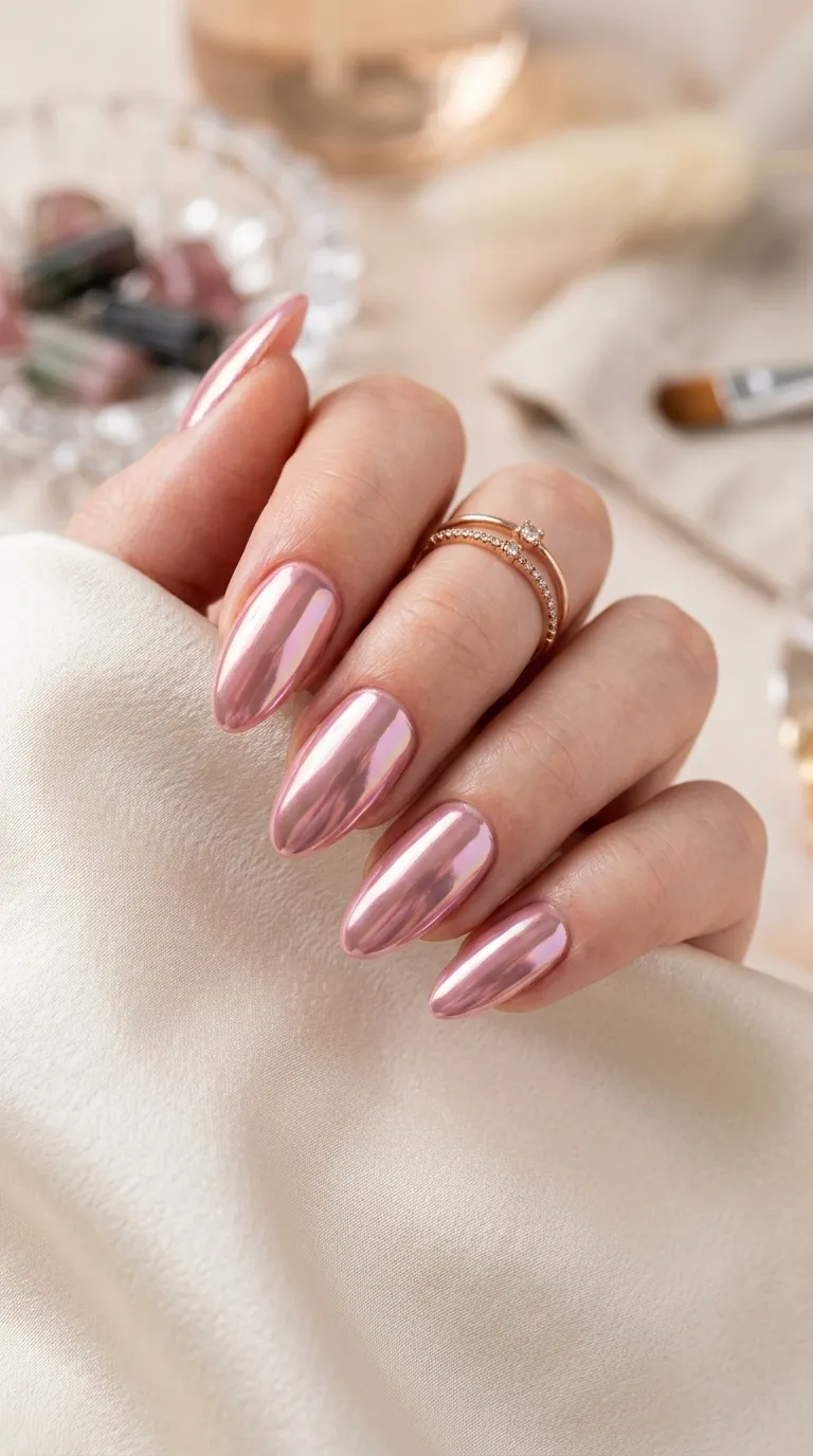 Pink chrome manicure photography
