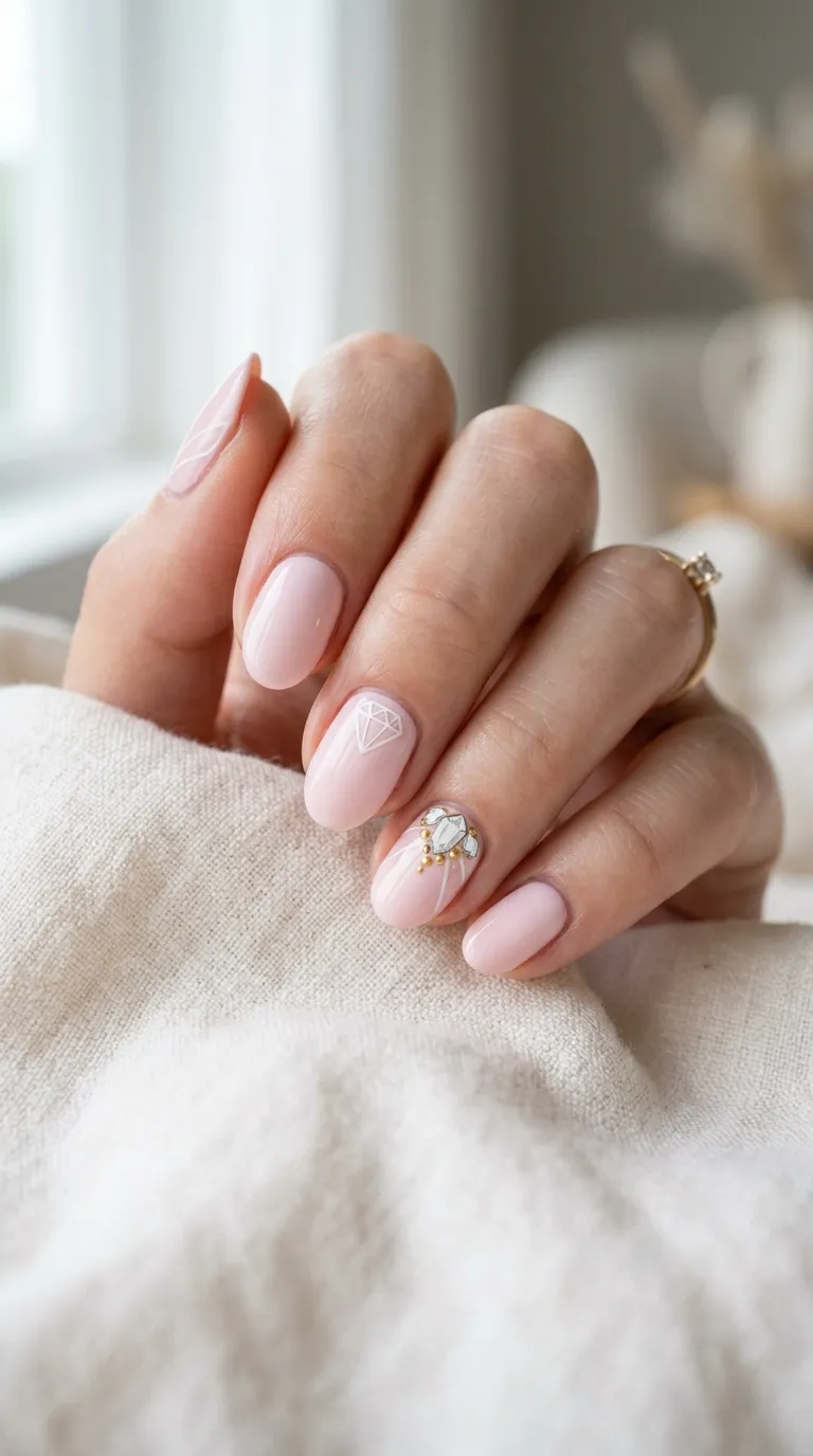 Pink manicure with gem accent