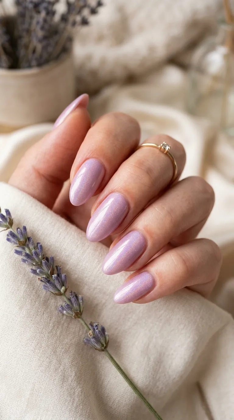 Pink manicure with holographic coat