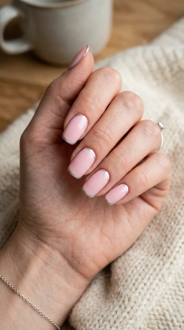 Pink nails with silver ribbon