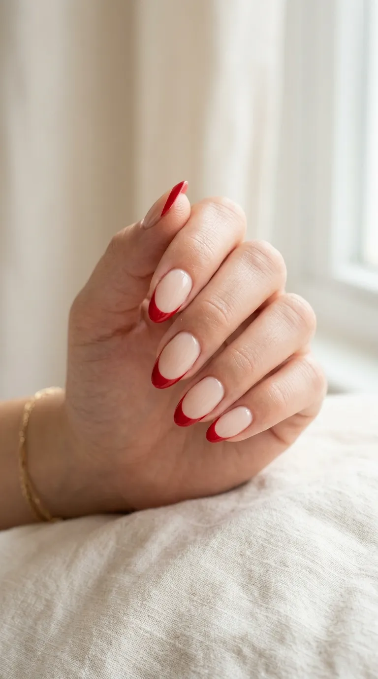 Red-tip French manicure for Christmas nails 2026