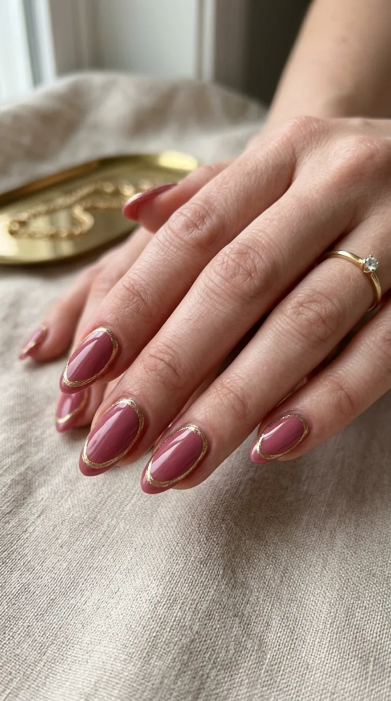 Rose pink nails with gold