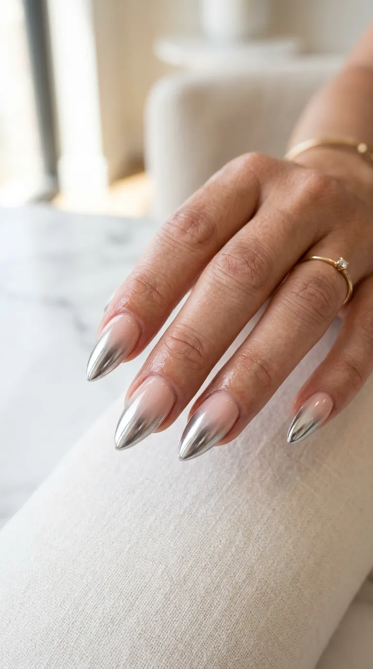 short stiletto nails ombre chrome fade