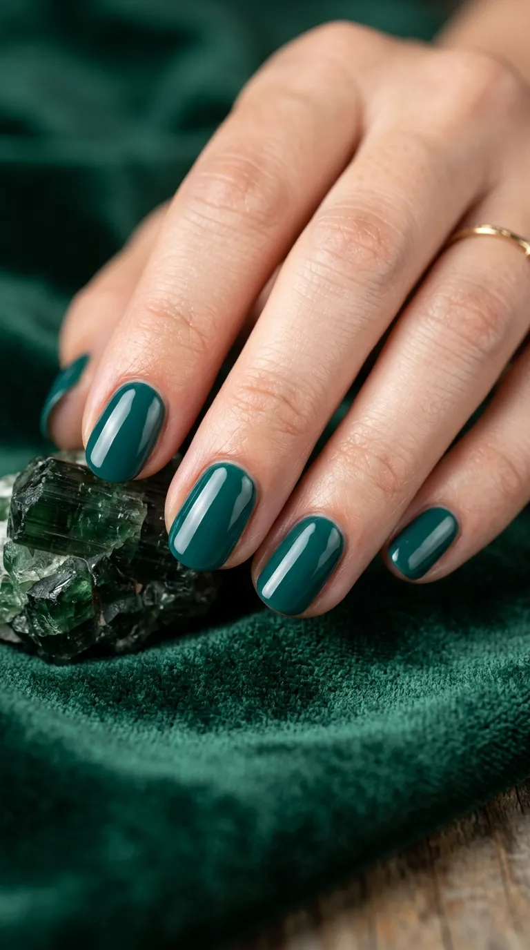 Teal green manicure close-up