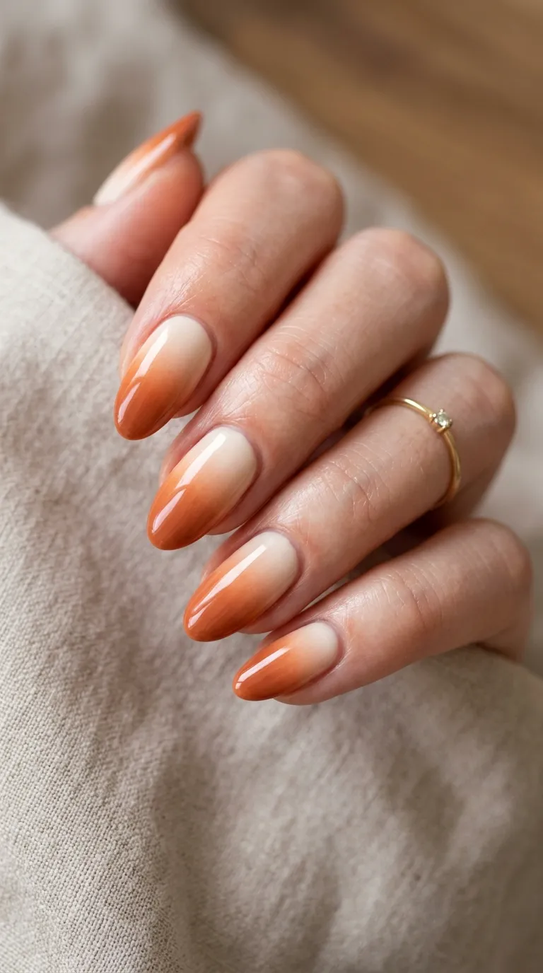Terracotta gradient nails close-up