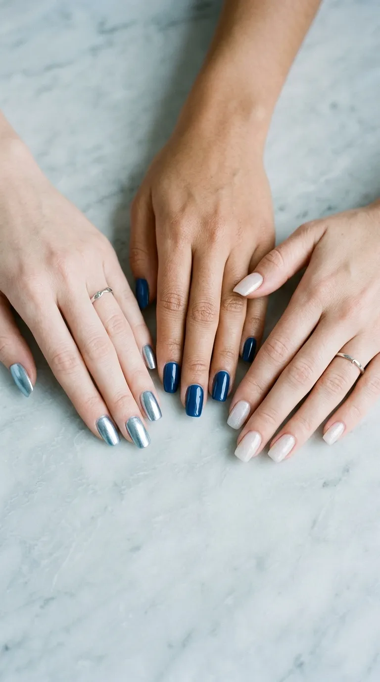 winter nail art icy blue jewel tone frosted white color family